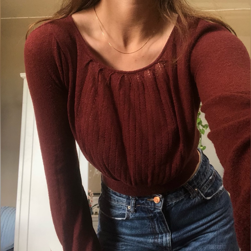 red top with puff sleeves